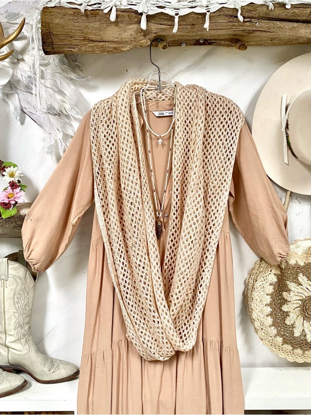 Trendy w sparkle semi sheer net Infinity Scarf w resort vacay beach vibe